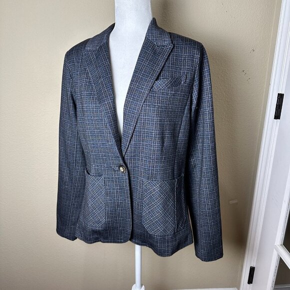 NORDSTROM Wit & Wisdom Plaid Grey Blue One Button Blazer Jacket Size Small - Picture 2 of 11